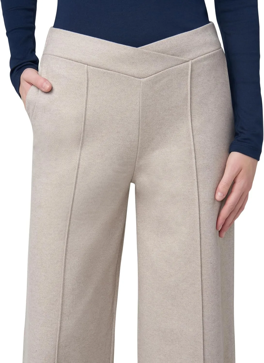 HUE Women's Pull on Wide Comfort Knit Crossover High Waist, Dress Casual Flare Leg Pants