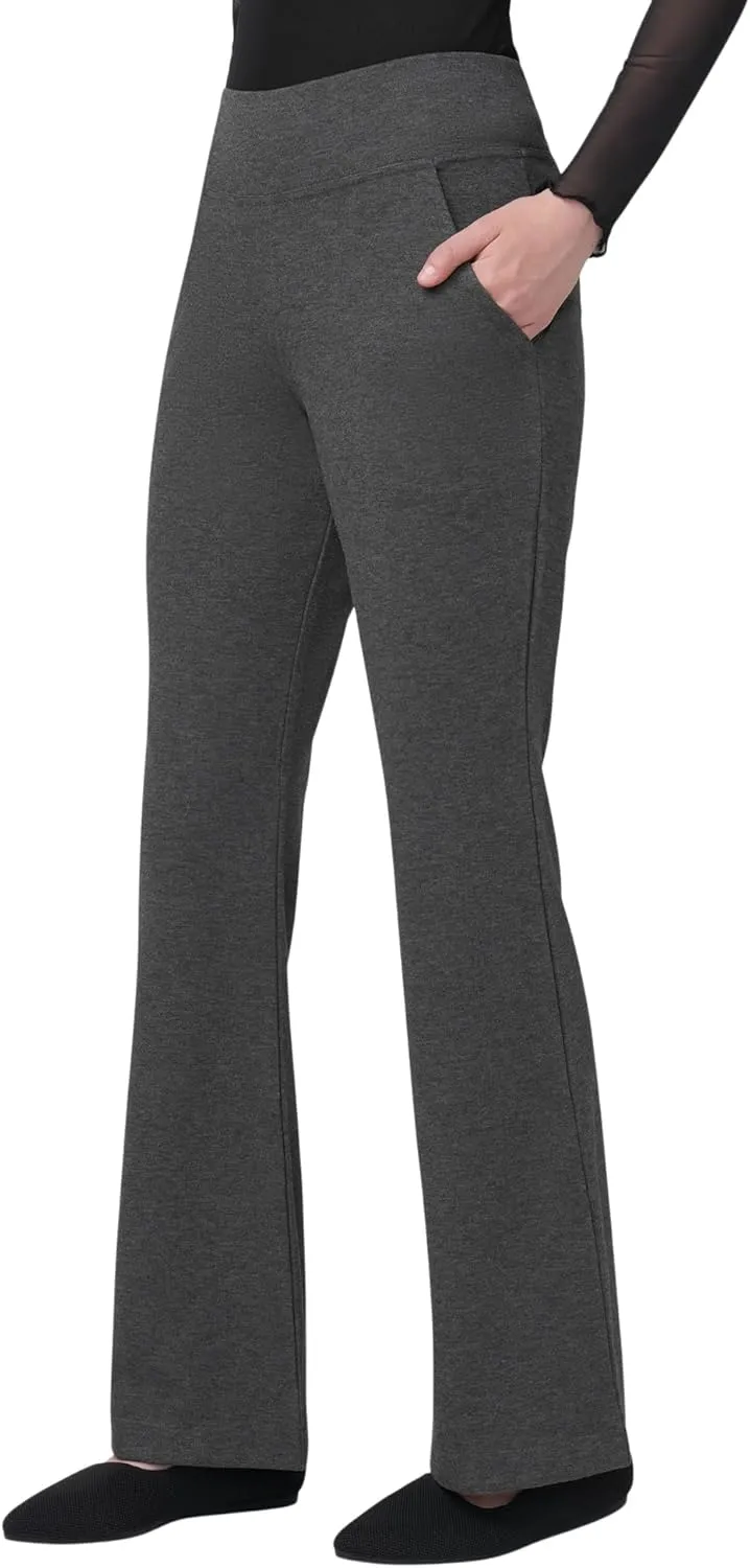 HUE Women's Pull on Wide Comfort Knit Crossover High Waist, Dress Casual Flare Leg Pants