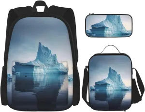 icebergs Backpack set (3-piece set) - student school bag   pencil case   lunch bag, large capacity backpack