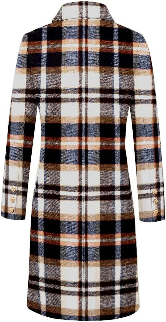 IDEALSANXUN Long Plaid Wool Coats for Women Fall Winter Double Breasted Trench Coat Peacoat Jackets