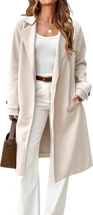 IDEALSANXUN Womens Wool Coat Fall Winter Midi Length Trench Coat with Belt