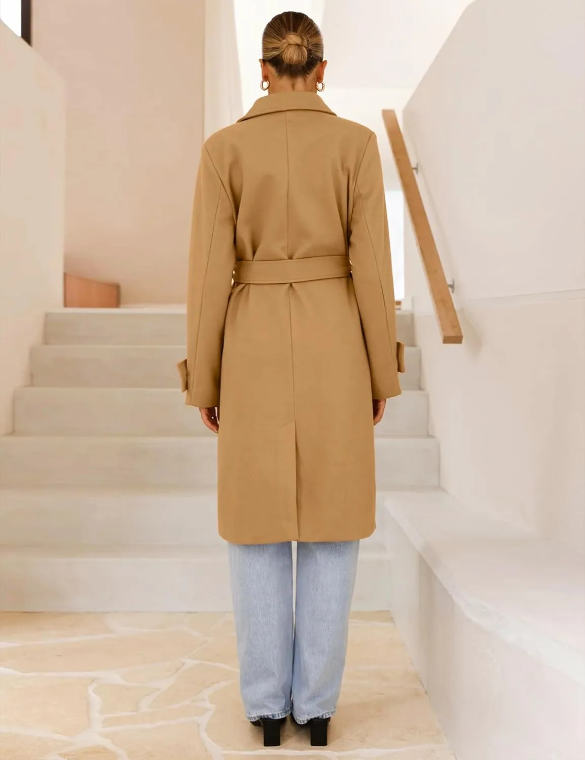 IDEALSANXUN Womens Wool Coat Fall Winter Midi Length Trench Coat with Belt