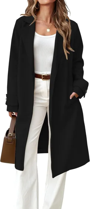 IDEALSANXUN Womens Wool Coat Fall Winter Midi Length Trench Coat with Belt
