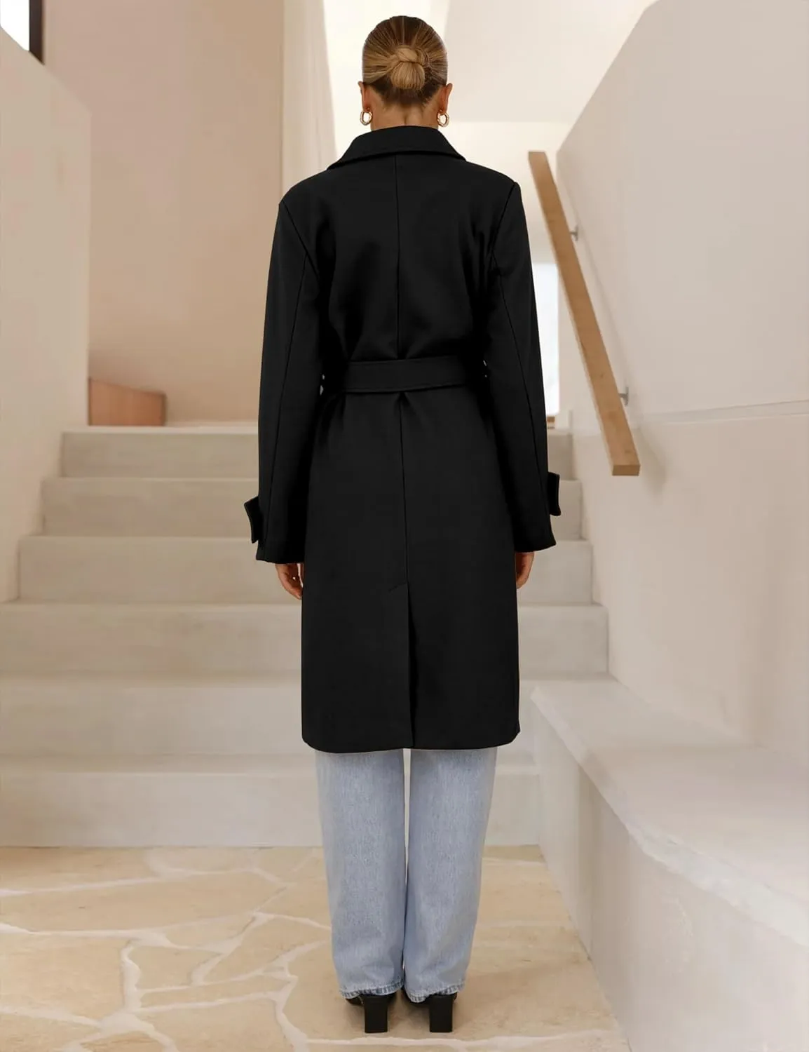 IDEALSANXUN Womens Wool Coat Fall Winter Midi Length Trench Coat with Belt