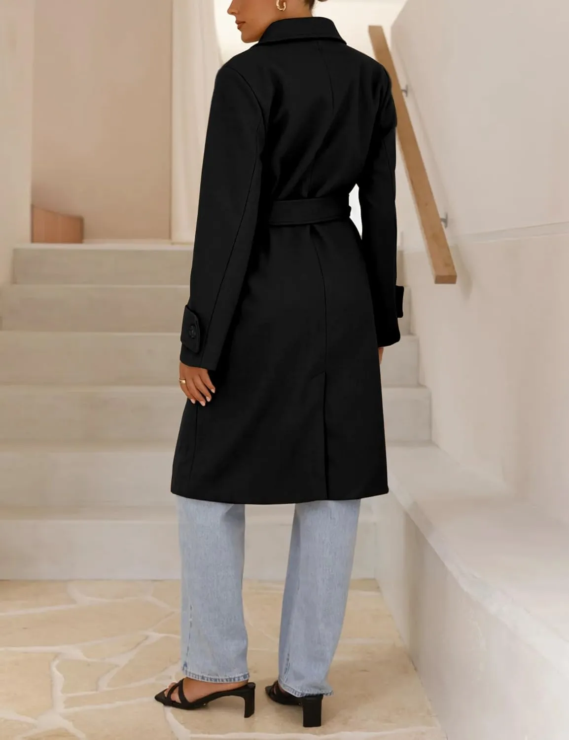 IDEALSANXUN Womens Wool Coat Fall Winter Midi Length Trench Coat with Belt