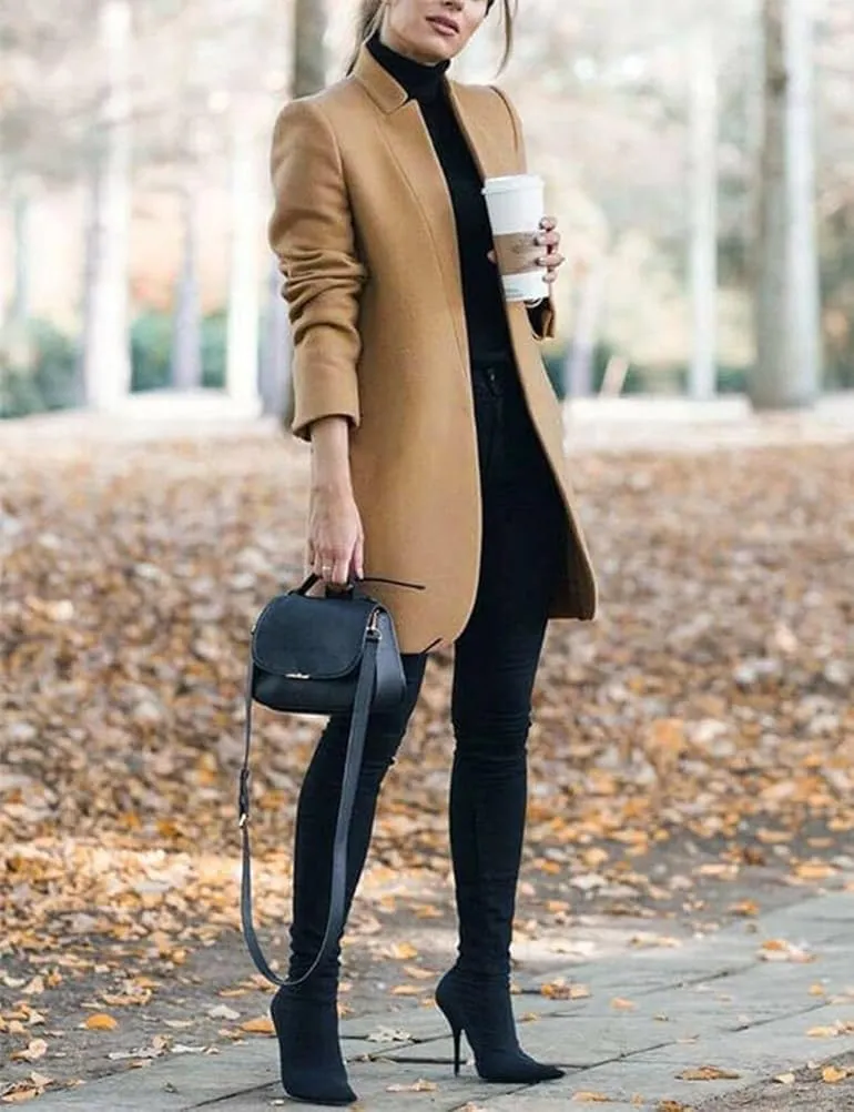 IDEALSANXUN Womens Wool Coat Long Blazer Jackets Fall Winter Peacoat with Pockets