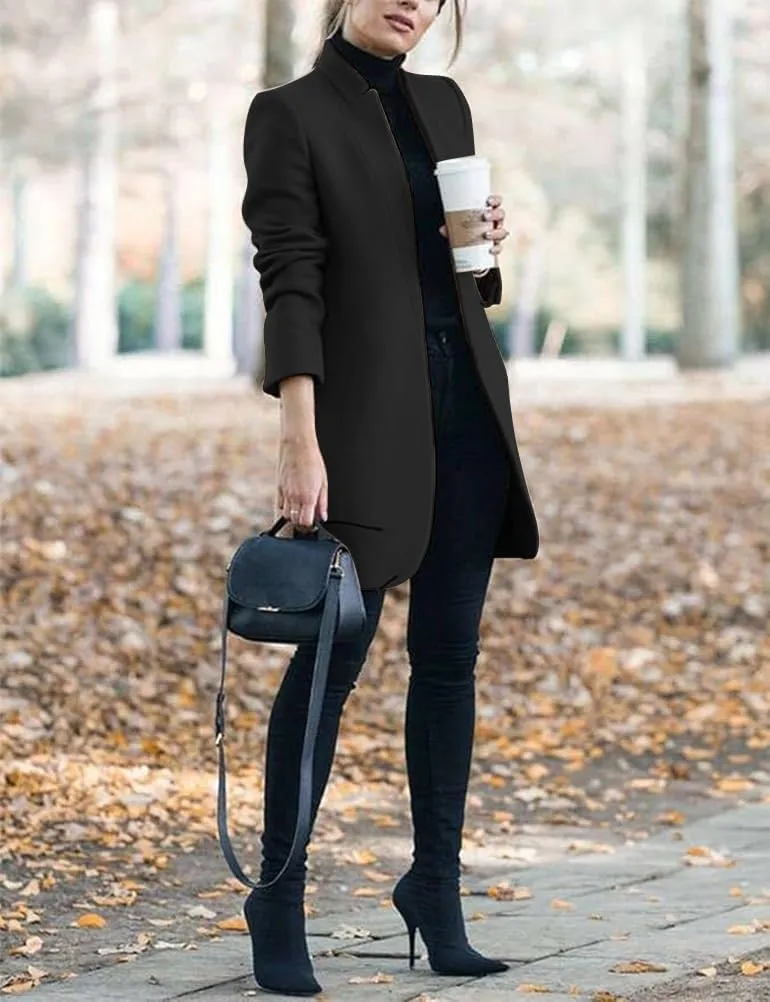 IDEALSANXUN Womens Wool Coat Long Blazer Jackets Fall Winter Peacoat with Pockets
