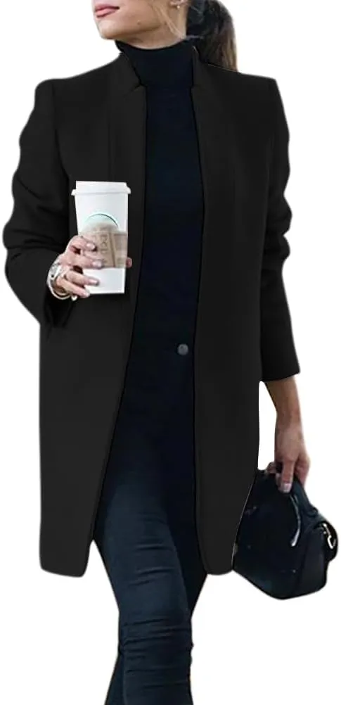 IDEALSANXUN Womens Wool Coat Long Blazer Jackets Fall Winter Peacoat with Pockets