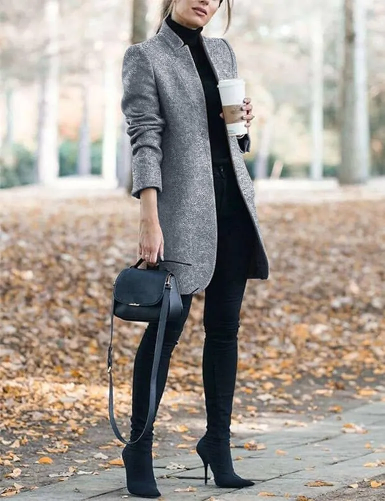 IDEALSANXUN Womens Wool Coat Long Blazer Jackets Fall Winter Peacoat with Pockets