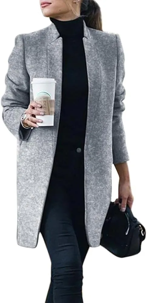 IDEALSANXUN Womens Wool Coat Long Blazer Jackets Fall Winter Peacoat with Pockets