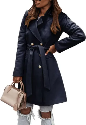 IDEALSANXUN Womens Wool Coats Fall Winter Double Breasted Trench Coat with Belt