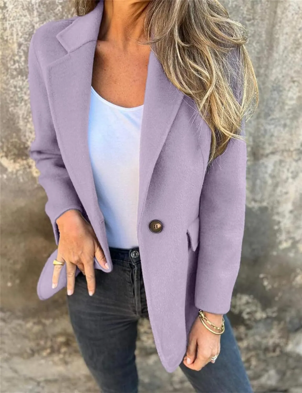 IDEALSANXUN Wool Blazer for Women Fall Winter Wool Coat Peaoat Jacket Cropped Trench Coat