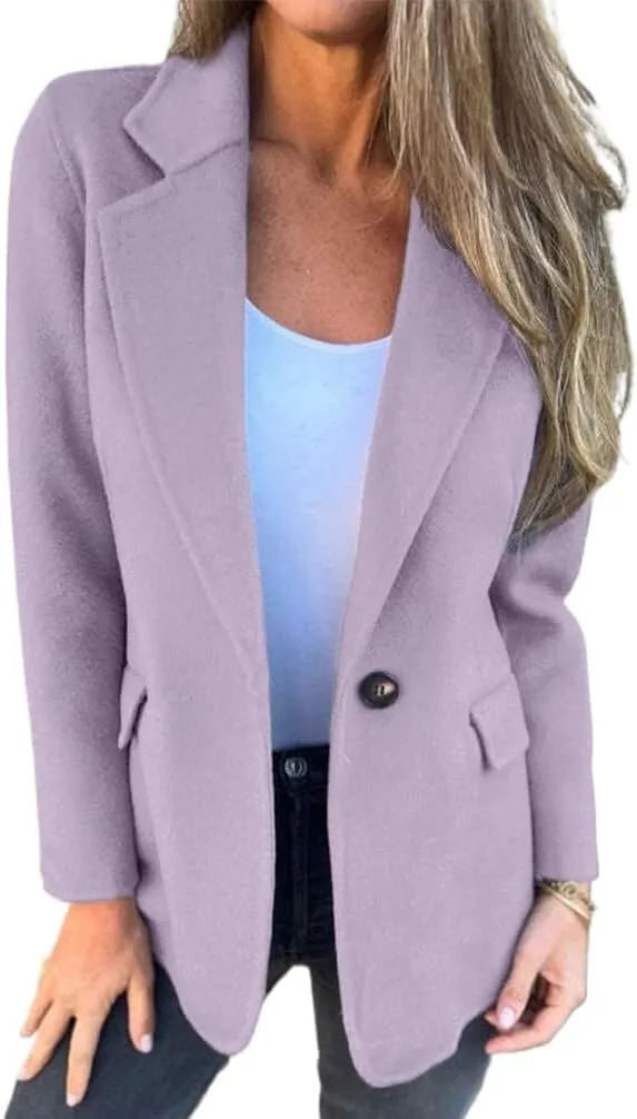 IDEALSANXUN Wool Blazer for Women Fall Winter Wool Coat Peaoat Jacket Cropped Trench Coat