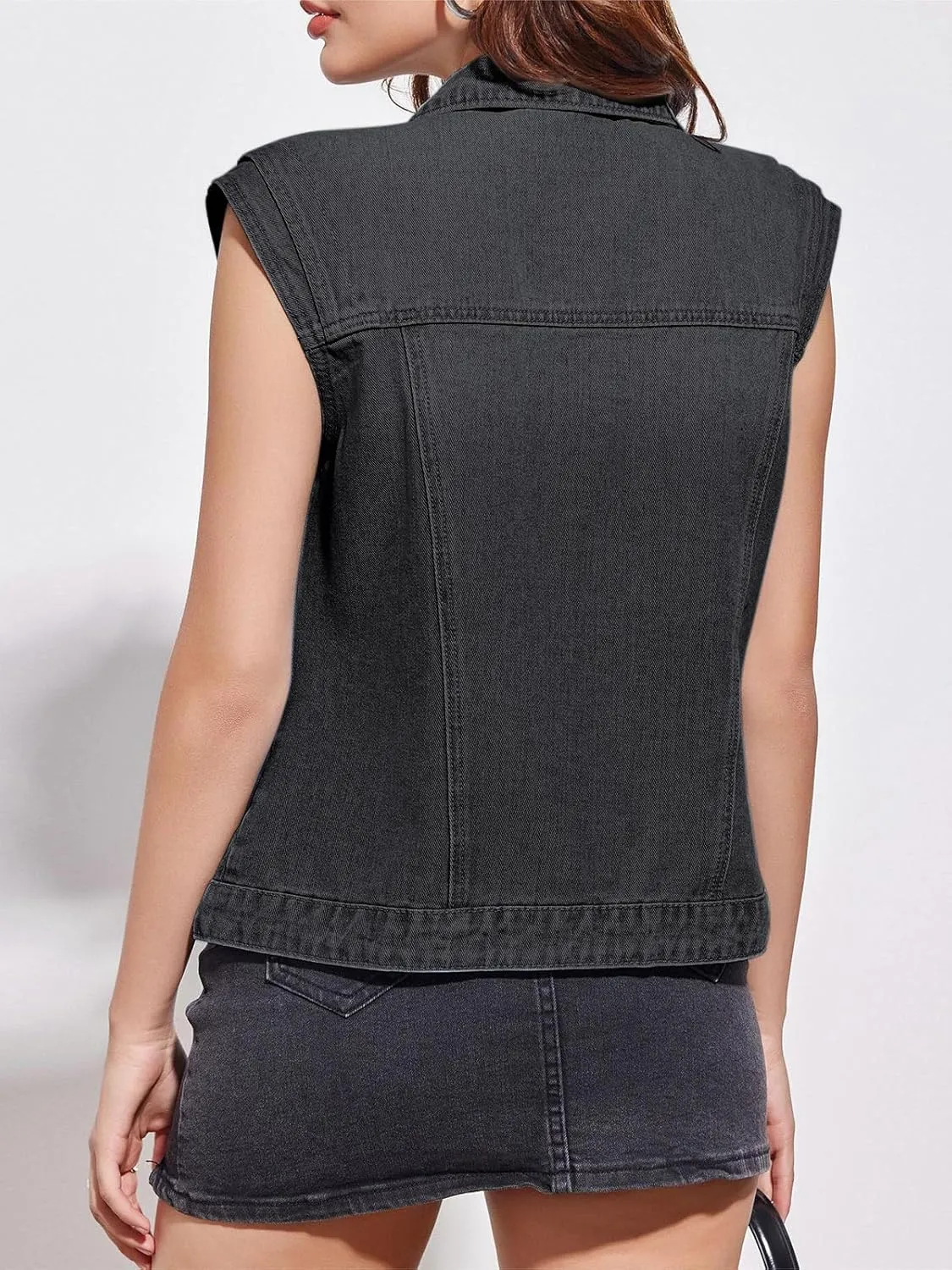 Imily Bela Womens Denim Vest Classic Button Down Sleeveless Jean Jackets Cropped Distressed Vest