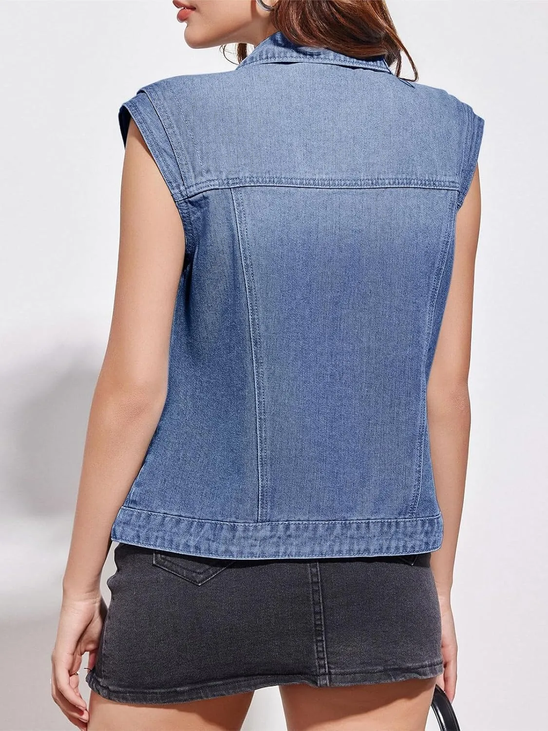 Imily Bela Womens Denim Vest Classic Button Down Sleeveless Jean Jackets Cropped Distressed Vest