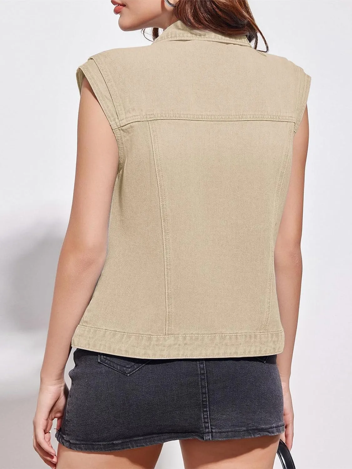 Imily Bela Womens Denim Vest Classic Button Down Sleeveless Jean Jackets Cropped Distressed Vest
