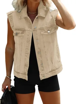 Imily Bela Womens Denim Vest Classic Button Down Sleeveless Jean Jackets Cropped Distressed Vest