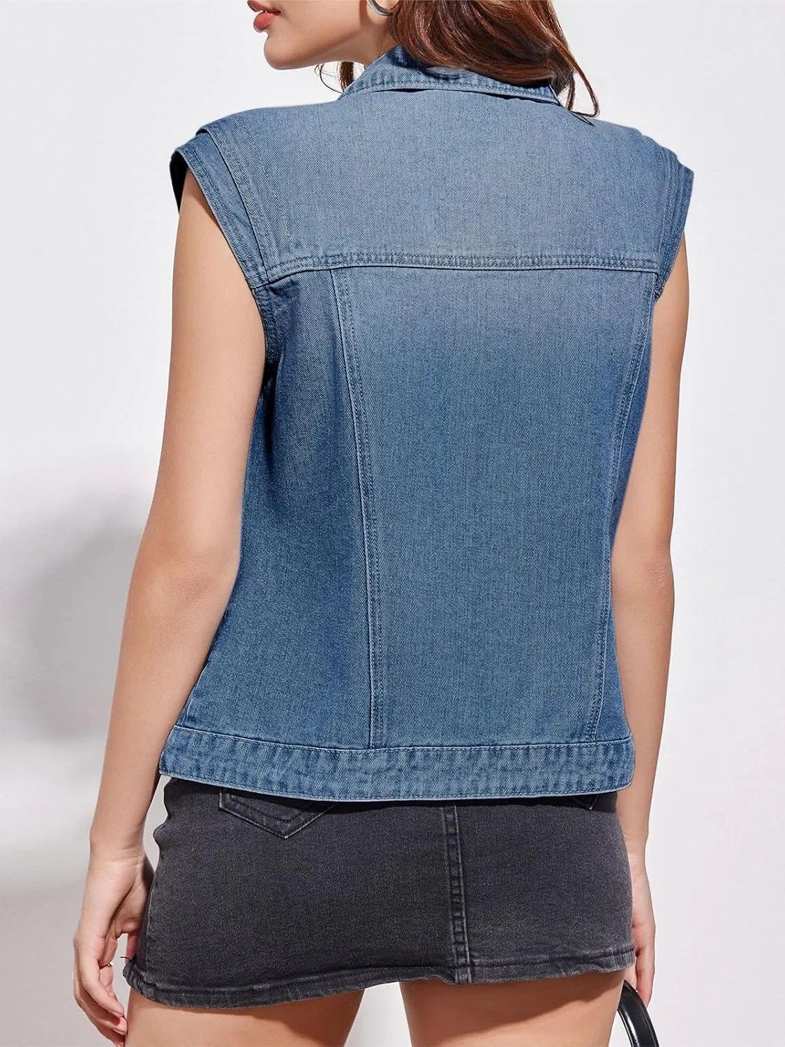 Imily Bela Womens Denim Vest Classic Button Down Sleeveless Jean Jackets Cropped Distressed Vest