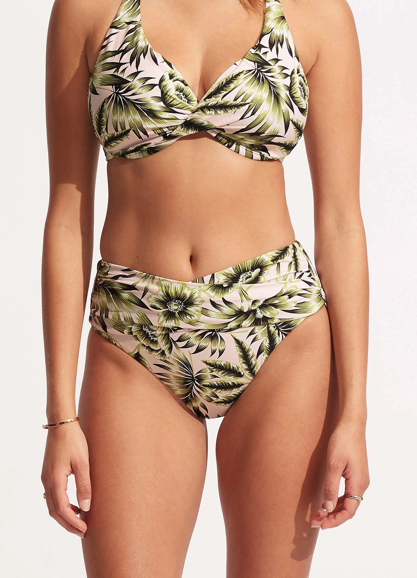 Island In The Sun High Waist Wrap Front Pant - Avocado