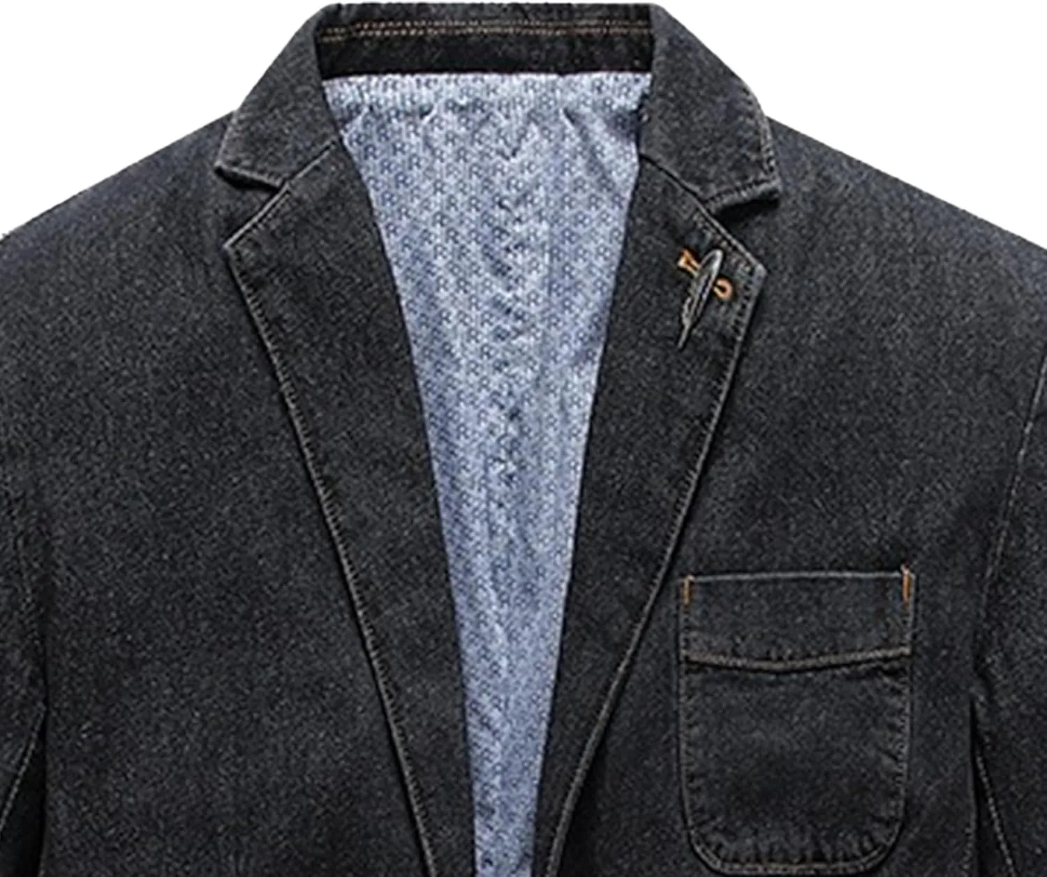 JEKE-DG Men's Blazer Collar Casual Denim Jacket Button Down Trucker Jean Jacket Classic Slim Fit Suit Jackets