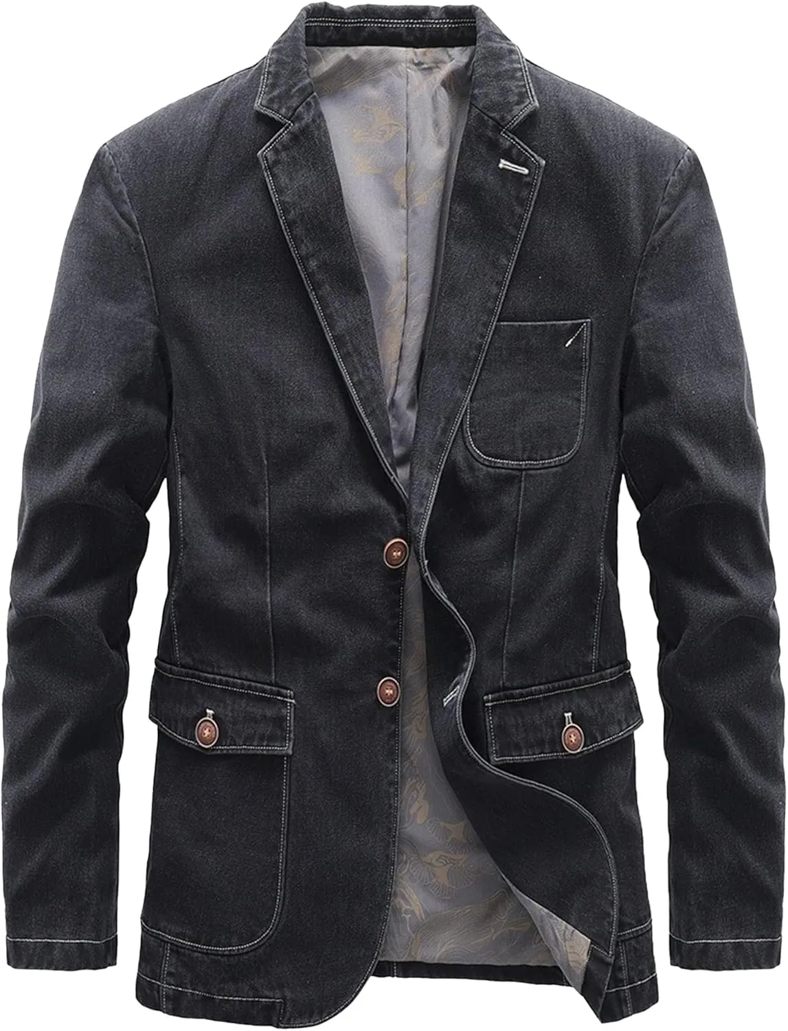 JEKE-DG Men's Blazer Collar Casual Denim Jacket Button Down Trucker Jean Jacket Classic Slim Fit Suit Jackets