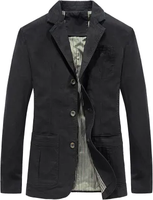 JEKE-DG Men's Blazer Collar Casual Denim Jacket Button Down Trucker Jean Jacket Classic Slim Fit Suit Jackets