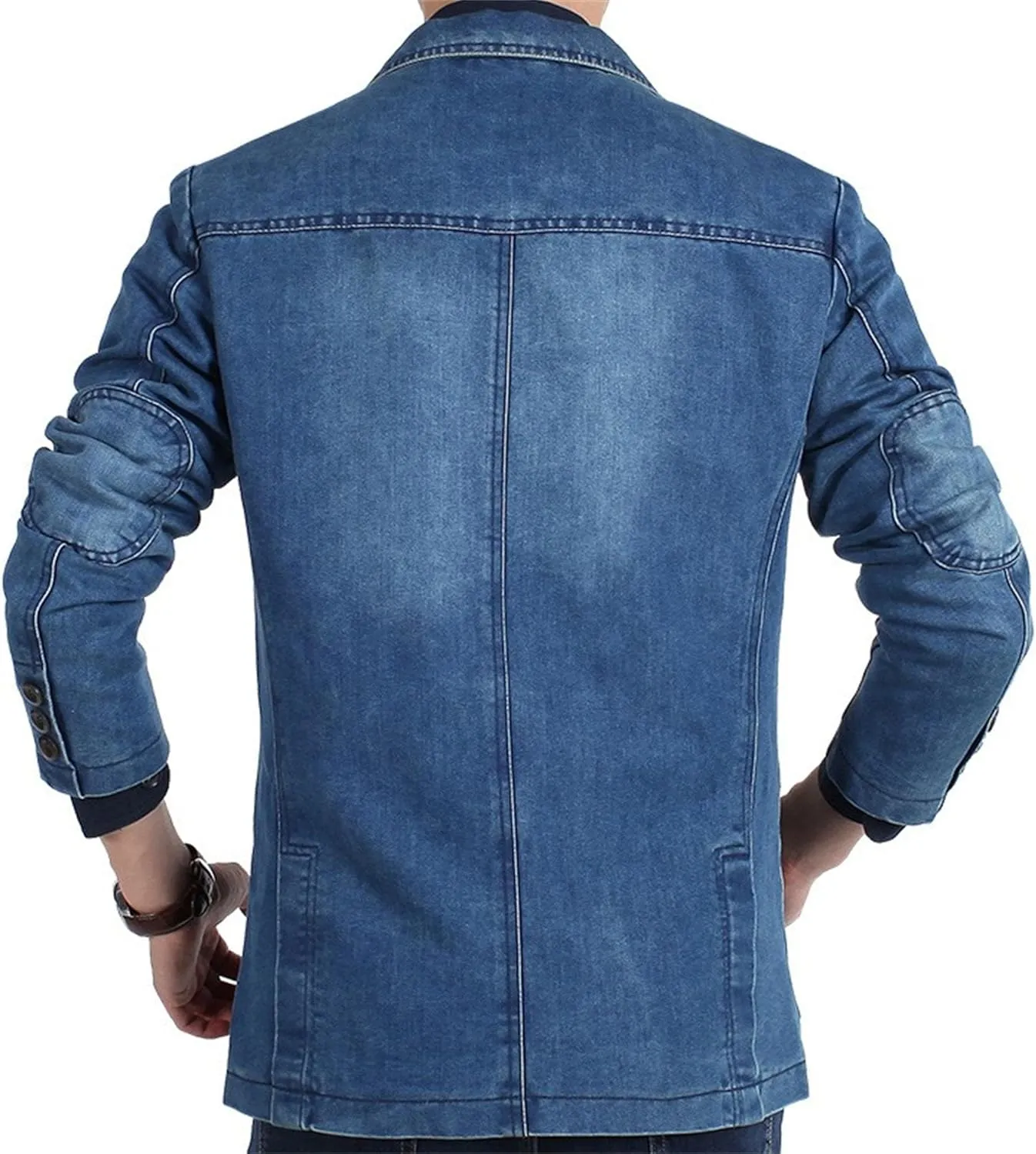 JEKE-DG Men's Blazer Collar Casual Denim Jacket Button Down Trucker Jean Jacket Classic Slim Fit Suit Jackets