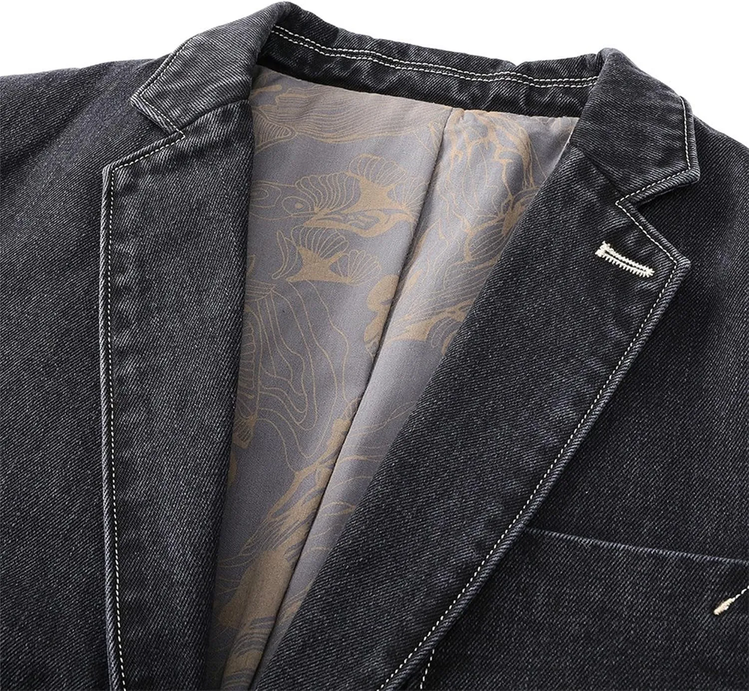 JEKE-DG Men's Blazer Collar Casual Denim Jacket Button Down Trucker Jean Jacket Classic Slim Fit Suit Jackets