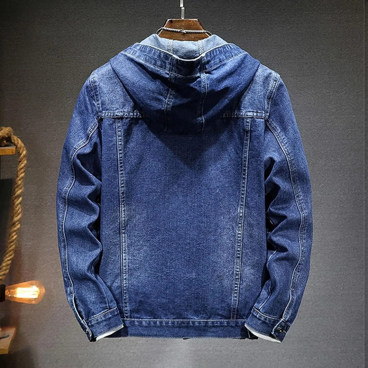 JEKE-DG Men's Distressed Denim Hoodie Jacket Casual Slim Fit Button Down Jeans Coat Long Sleeve Trucker Outwear
