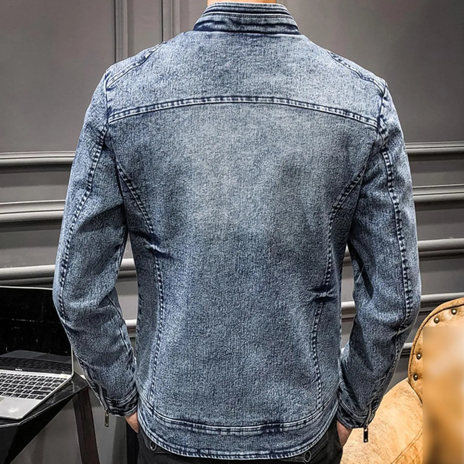 JEKE-DG Men's Slim Fit Classic Trucker Jean Jacket Vintage Full Zip Denim Jacket Casual Fashion Work Jacket Coat