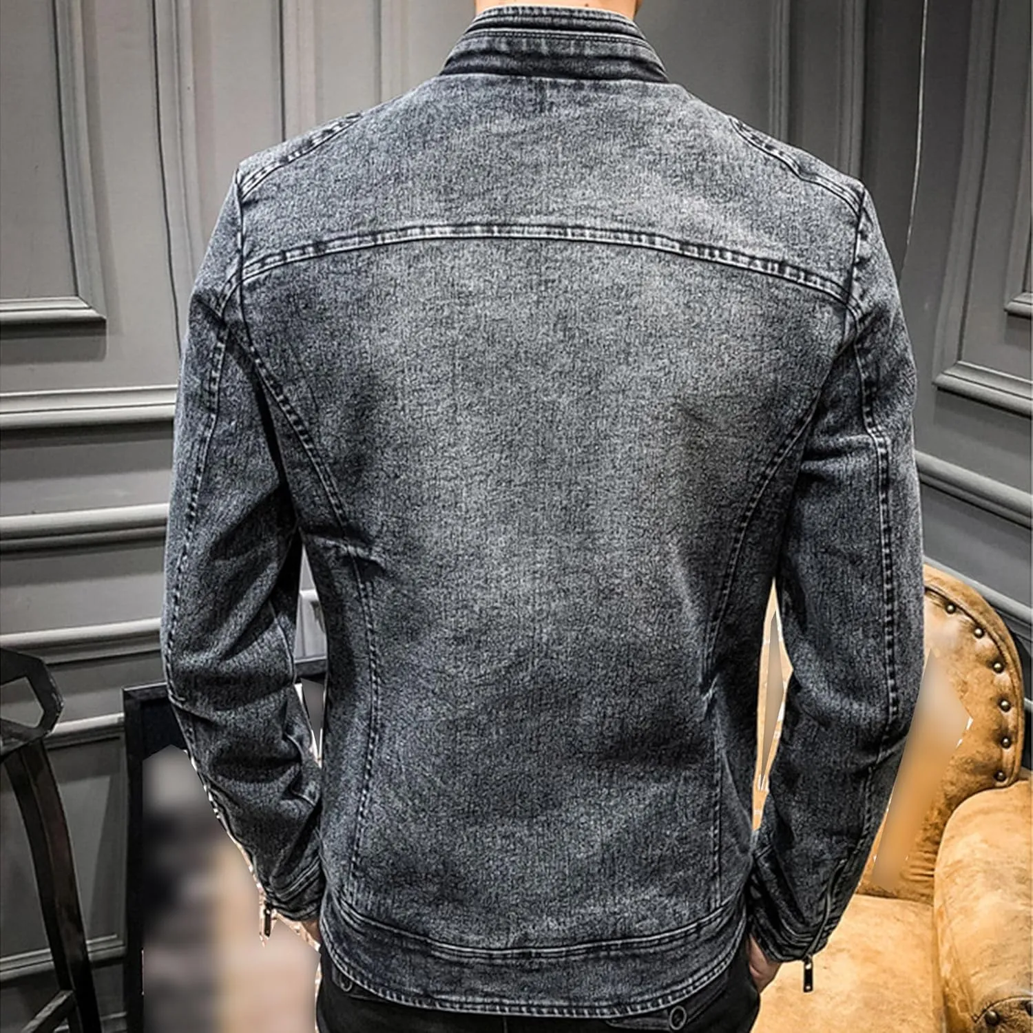 JEKE-DG Men's Slim Fit Classic Trucker Jean Jacket Vintage Full Zip Denim Jacket Casual Fashion Work Jacket Coat