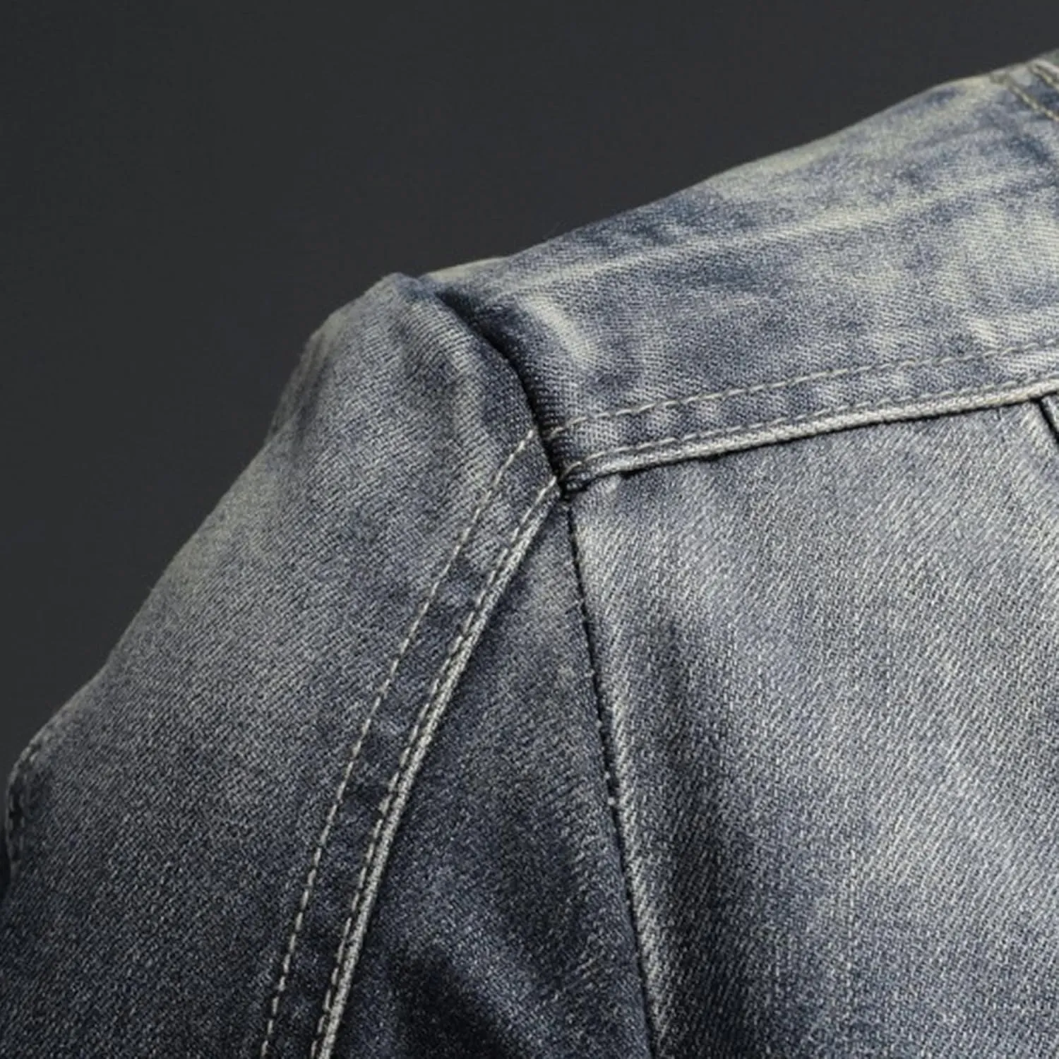 JEKE-DG Men's Stand Collar Vintage Casual Jean Jacket Slim Fit Lined Trucker Denim Jacket Full Zip Classic Biker Jackets