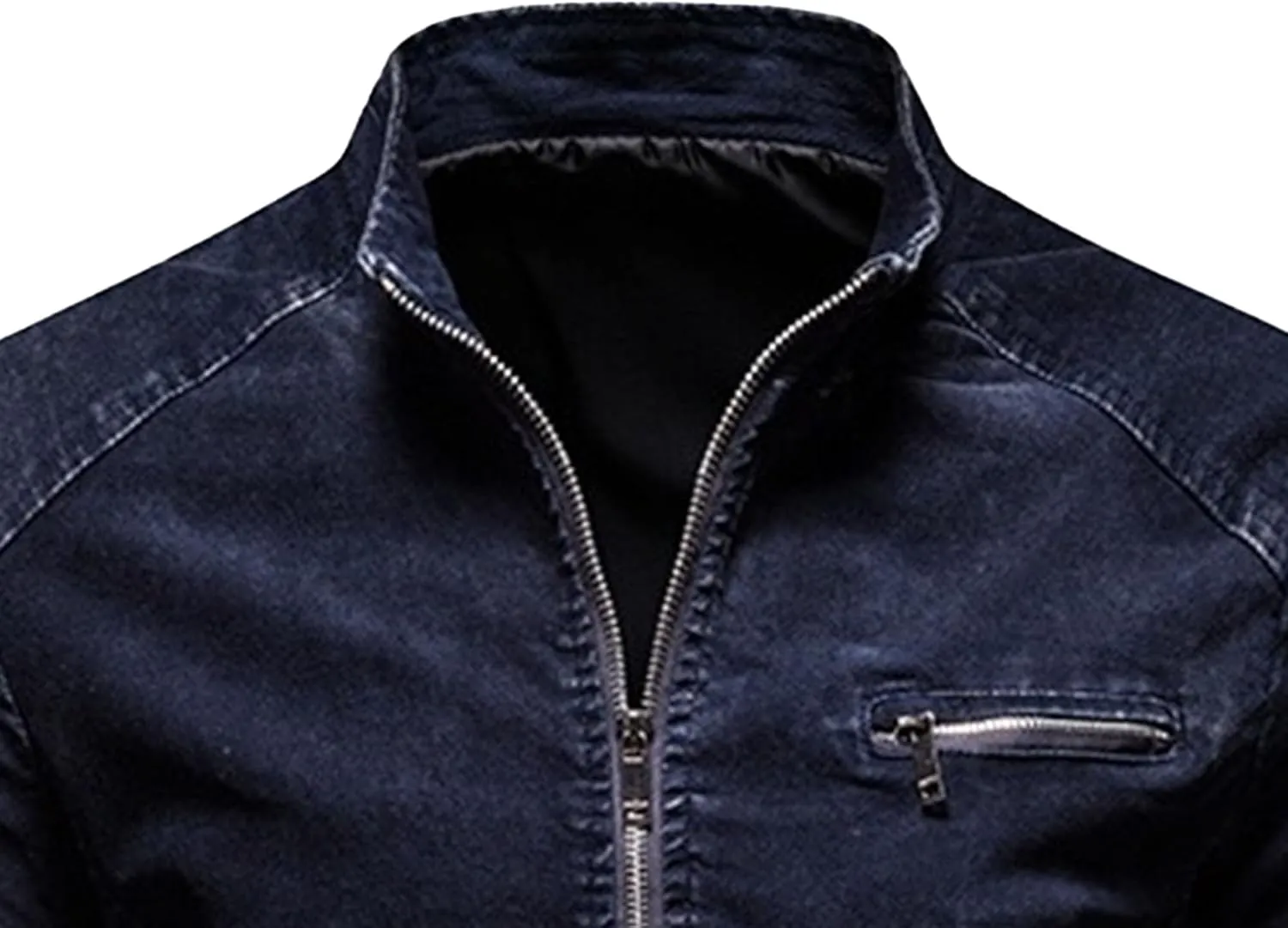 JEKE-DG Men's Stand Collar Vintage Casual Jean Jacket Slim Fit Lined Trucker Denim Jacket Full Zip Classic Biker Jackets