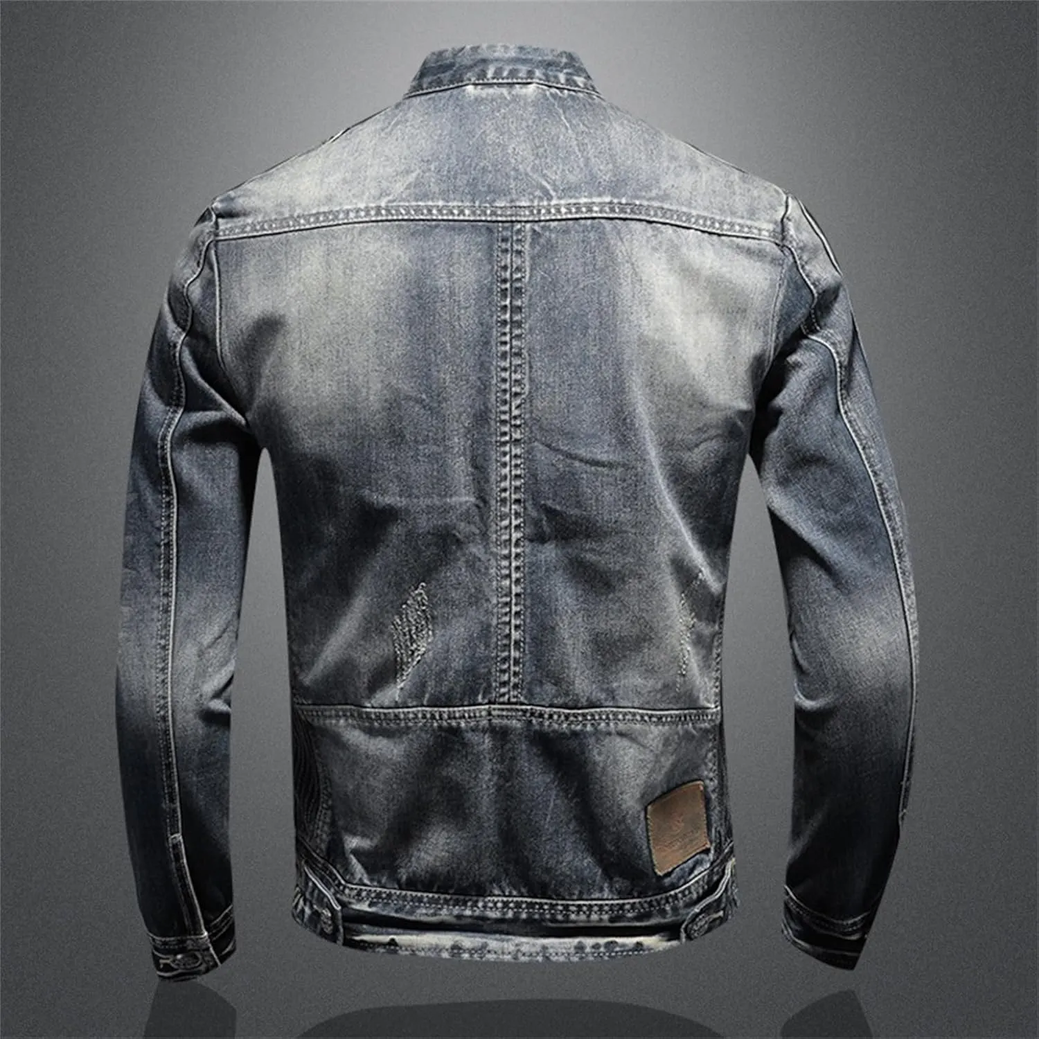 JEKE-DG Men's Stand Collar Vintage Casual Jean Jacket Slim Fit Lined Trucker Denim Jacket Full Zip Classic Biker Jackets