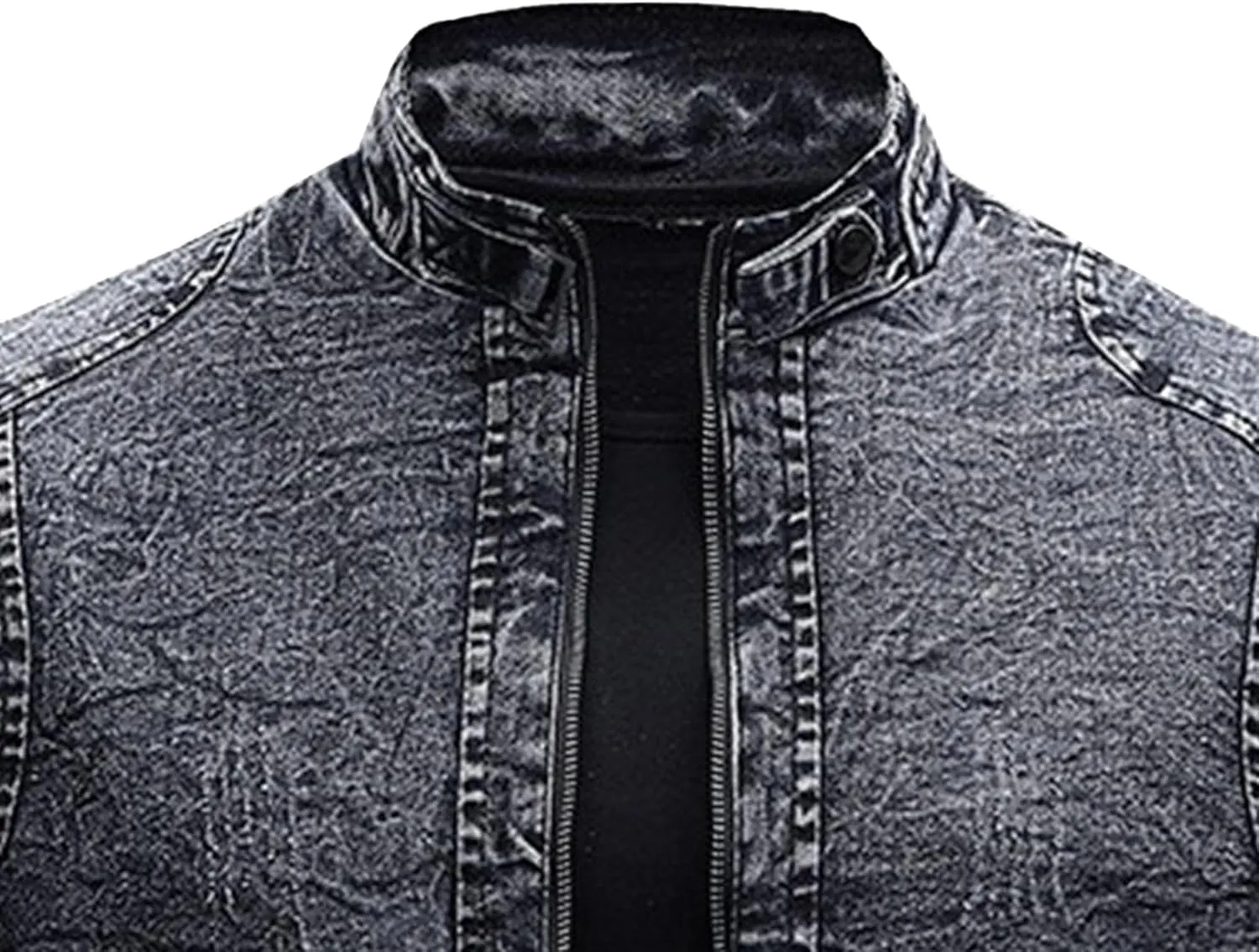 JEKE-DG Men's Stand Collar Vintage Casual Jean Jacket Slim Fit Lined Trucker Denim Jacket Full Zip Classic Biker Jackets