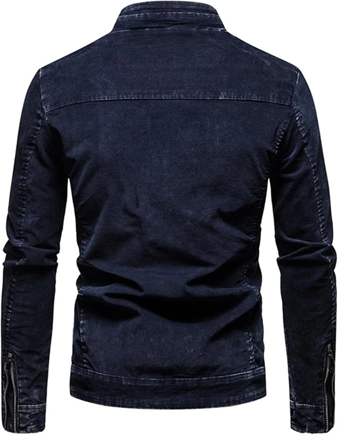 JEKE-DG Men's Stand Collar Vintage Casual Jean Jacket Slim Fit Lined Trucker Denim Jacket Full Zip Classic Biker Jackets