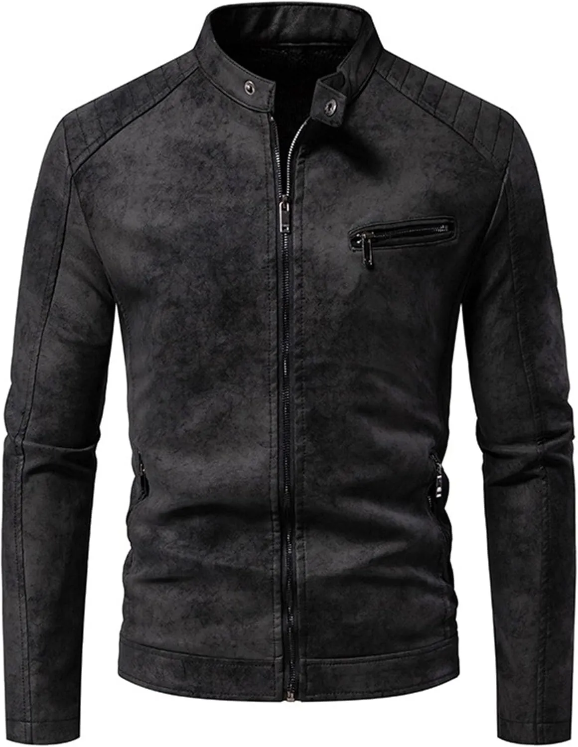 JEKE-DG Men's Stand Collar Vintage Casual Jean Jacket Slim Fit Lined Trucker Denim Jacket Full Zip Classic Biker Jackets