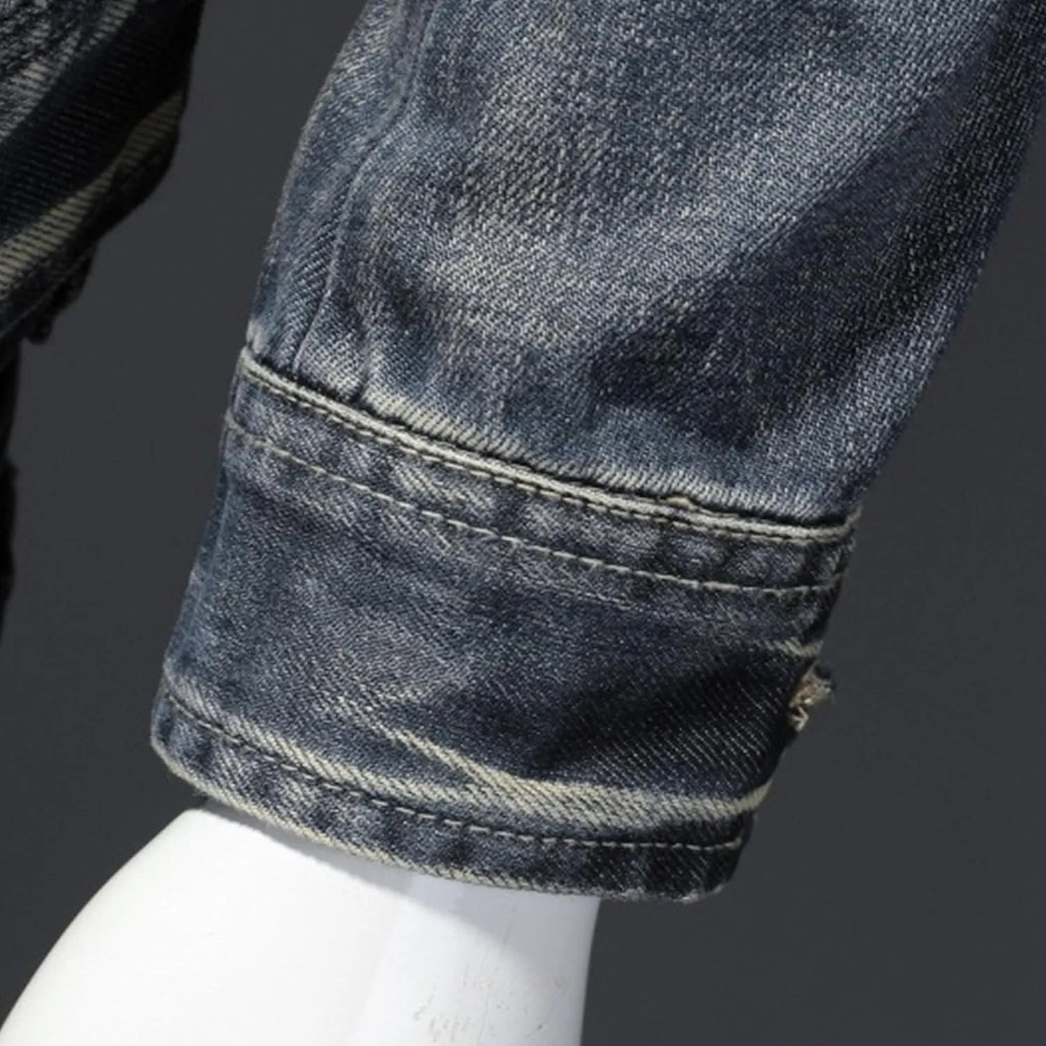 JEKE-DG Men's Stand Collar Vintage Casual Jean Jacket Slim Fit Lined Trucker Denim Jacket Full Zip Classic Biker Jackets