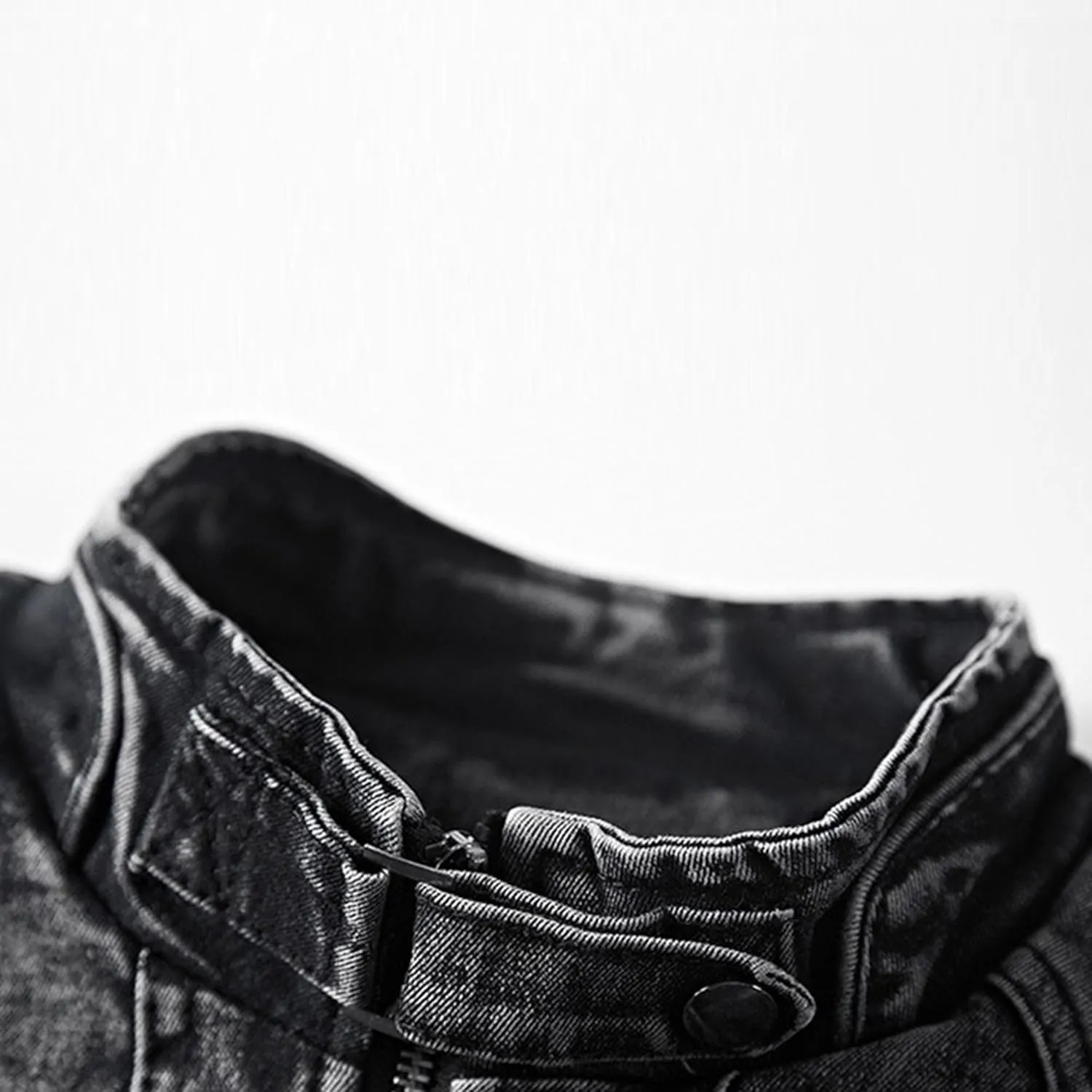 JEKE-DG Men's Stand Collar Vintage Casual Jean Jacket Slim Fit Lined Trucker Denim Jacket Full Zip Classic Biker Jackets