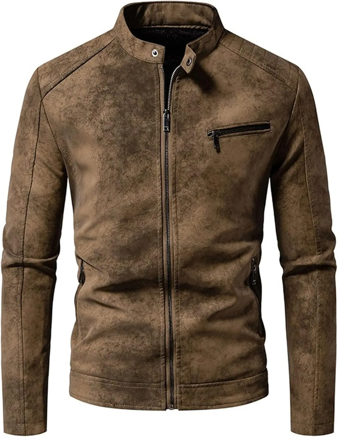 JEKE-DG Men's Stand Collar Vintage Casual Jean Jacket Slim Fit Lined Trucker Denim Jacket Full Zip Classic Biker Jackets