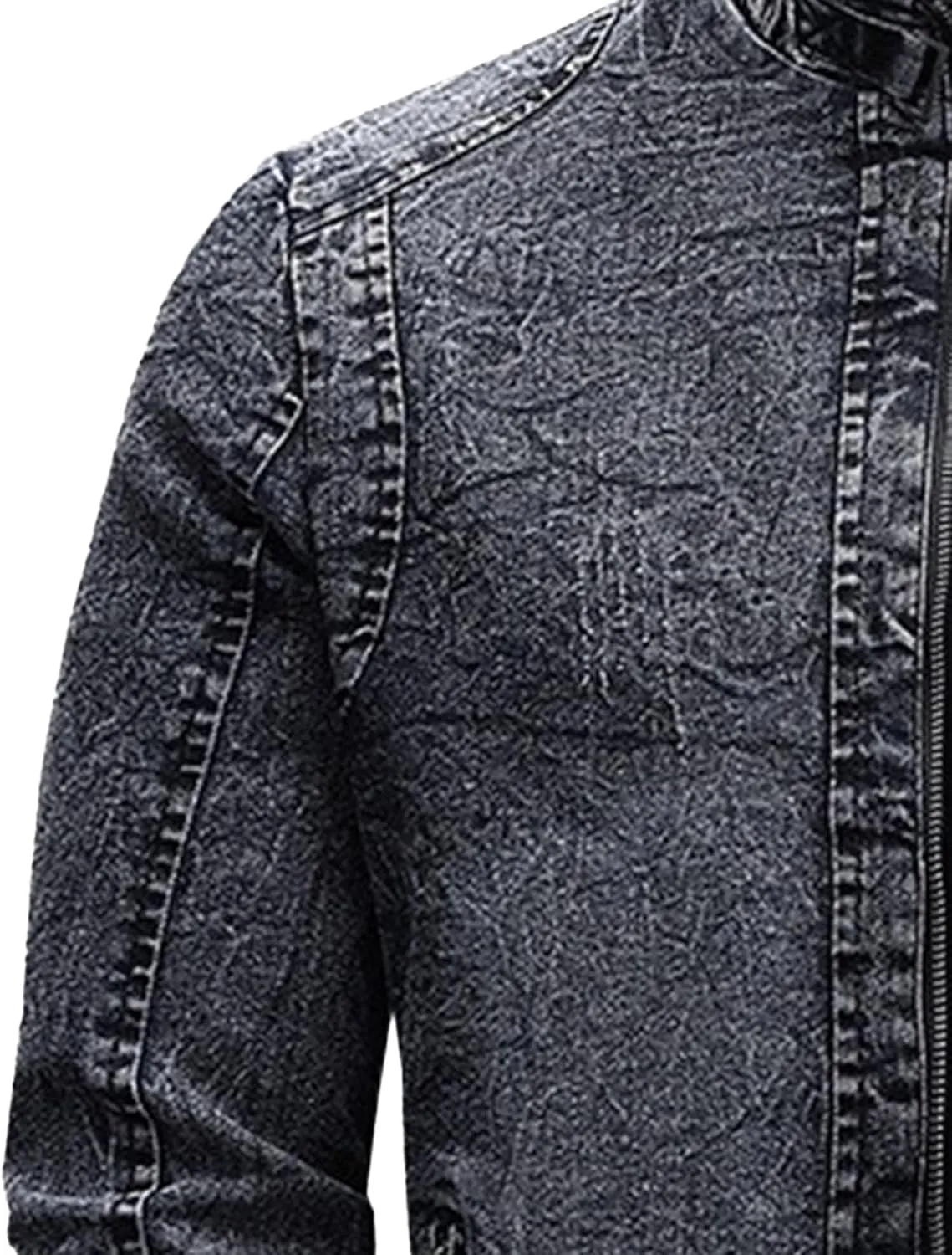 JEKE-DG Men's Stand Collar Vintage Casual Jean Jacket Slim Fit Lined Trucker Denim Jacket Full Zip Classic Biker Jackets