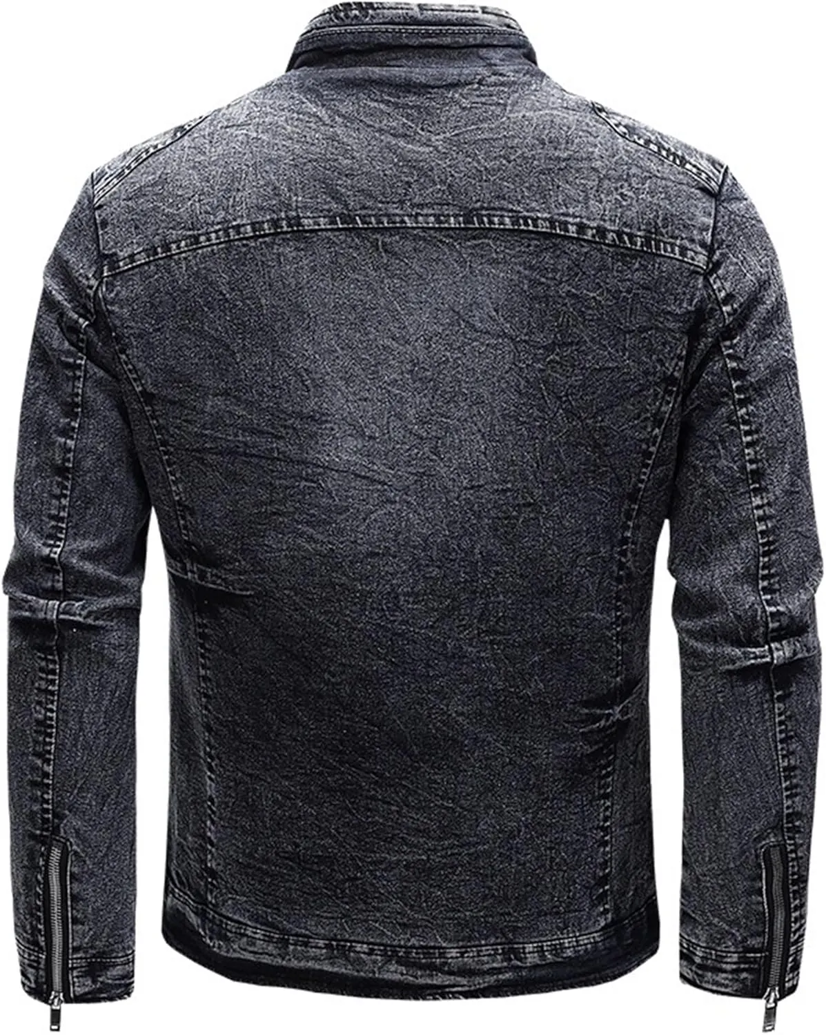 JEKE-DG Men's Stand Collar Vintage Casual Jean Jacket Slim Fit Lined Trucker Denim Jacket Full Zip Classic Biker Jackets