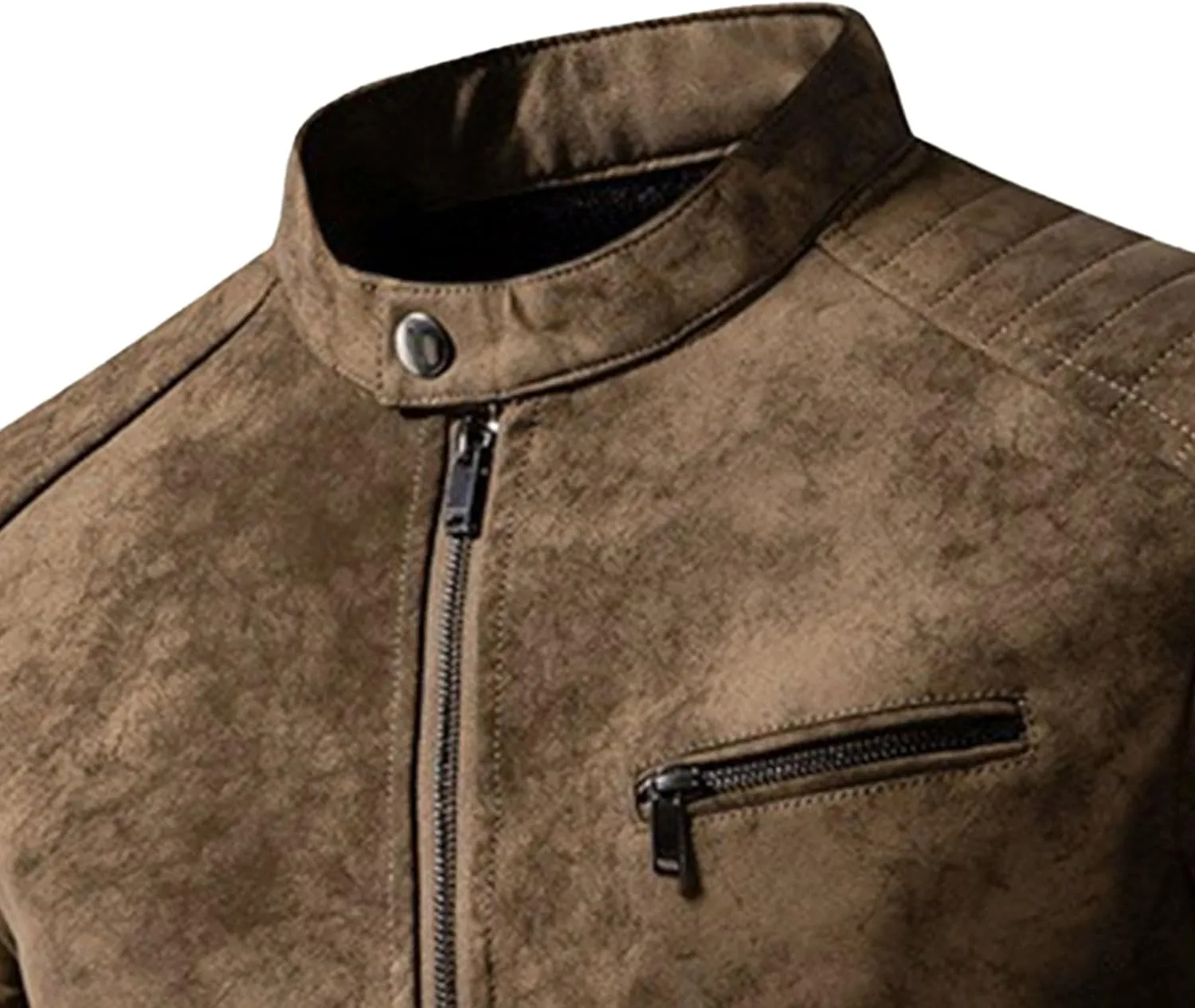 JEKE-DG Men's Stand Collar Vintage Casual Jean Jacket Slim Fit Lined Trucker Denim Jacket Full Zip Classic Biker Jackets