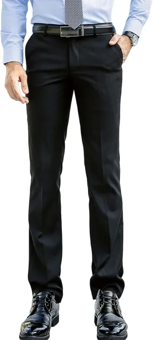 JEShifangjiusu Men's Slim-Fit Flat-Front Dress Pant Classic Business Chino Trousers Solid Color Skinny Comfort Wedding Pant (32,Black), Black, 32