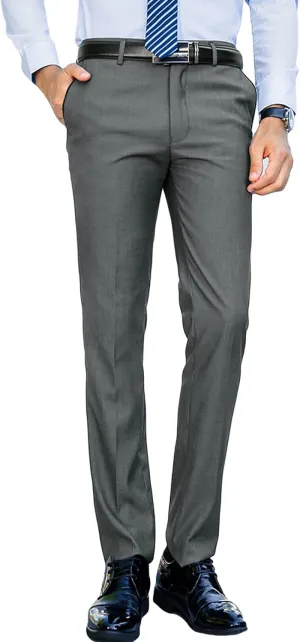 JEShifangjiusu Men's Slim-Fit Flat-Front Dress Pant Classic Business Chino Trousers Solid Color Skinny Comfort Wedding Pant (32,Grey), Grey, 32