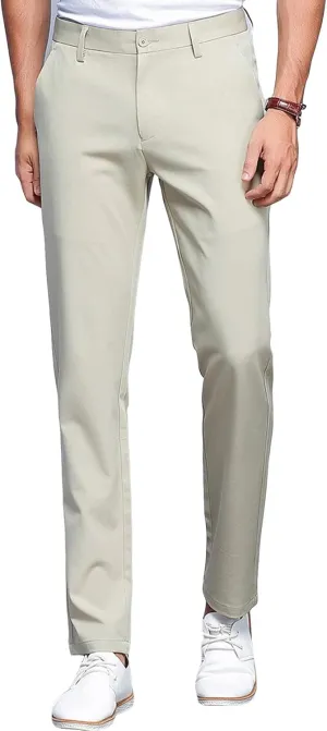 JEShifangjiusu Men's Stretch Dress Pants Slim Fit Skinny Suit Pants Chino Pants Comfort Straight Flat Front Dress Pant (31,Khaki), Khaki, 31