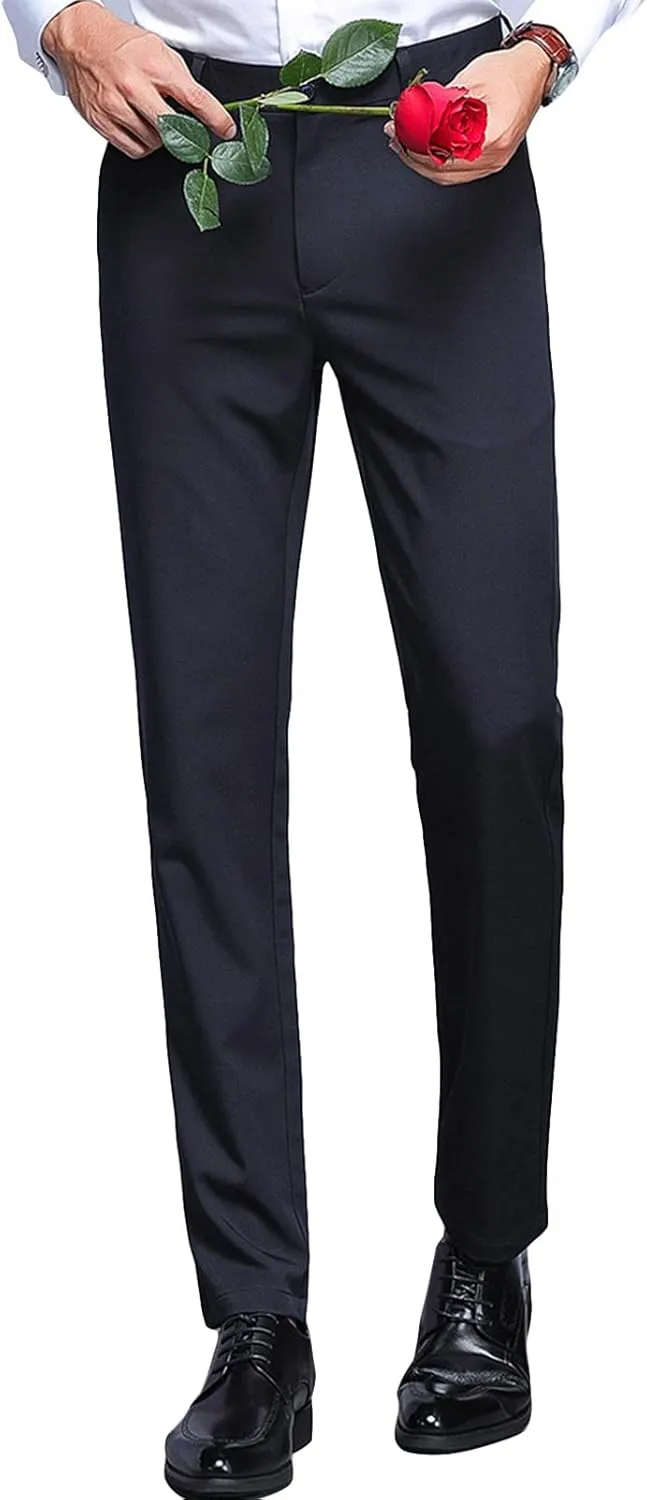 JEShifangjiusu Men's Stretch Dress Pants Slim Fit Skinny Suit Pants Chino Pants Comfort Straight Flat Front Dress Pant (32,Blue), Blue, 32