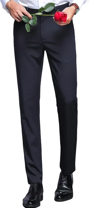 JEShifangjiusu Men's Stretch Dress Pants Slim Fit Skinny Suit Pants Chino Pants Comfort Straight Flat Front Dress Pant (32,Blue), Blue, 32