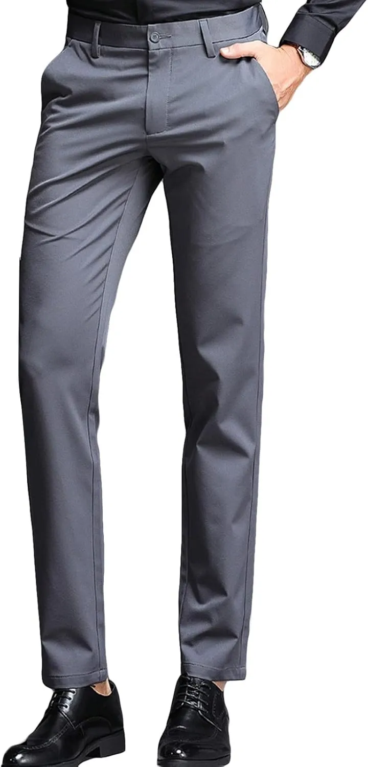 JEShifangjiusu Men's Stretch Dress Pants Slim Fit Skinny Suit Pants Chino Pants Comfort Straight Flat Front Dress Pant (32,Grey), Grey, 32