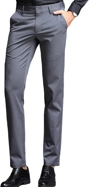 JEShifangjiusu Men's Stretch Dress Pants Slim Fit Skinny Suit Pants Chino Pants Comfort Straight Flat Front Dress Pant (32,Grey), Grey, 32
